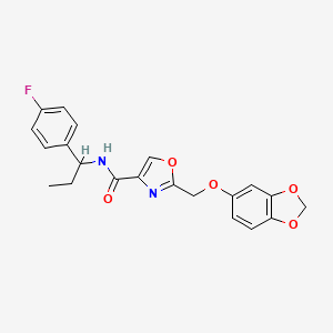 molecular formula C21H19FN2O5 B6055585 2-[(1,3-benzodioxol-5-yloxy)methyl]-N-[1-(4-fluorophenyl)propyl]-1,3-oxazole-4-carboxamide 