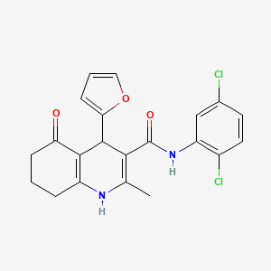 molecular formula C21H18Cl2N2O3 B605560 N-(2,5-dichlorophenyl)-4-(furan-2-yl)-2-methyl-5-oxo-1,4,5,6,7,8-hexahydroquinoline-3-carboxamide CAS No. 1798310-55-0