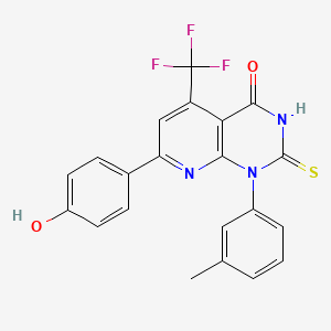molecular formula C21H14F3N3O2S B6055616 7-(4-hydroxyphenyl)-2-mercapto-1-(3-methylphenyl)-5-(trifluoromethyl)pyrido[2,3-d]pyrimidin-4(1H)-one 