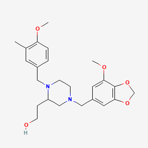 molecular formula C24H32N2O5 B6055812 2-[4-[(7-methoxy-1,3-benzodioxol-5-yl)methyl]-1-(4-methoxy-3-methylbenzyl)-2-piperazinyl]ethanol 