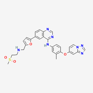 molecular formula C29H27N7O4S B605589 6-[5-[[[2-(甲磺酰基)乙基]氨基]甲基]-2-呋喃基]-N-[3-甲基-4-([1,2,4]三唑并[1,5-a]吡啶-7-氧基)苯基]-4-喹唑啉胺 CAS No. 937265-83-3
