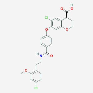 molecular formula C26H23Cl2NO6 B605590 2H-1-Benzopyran-4-carboxylic acid, 6-chloro-7-(4-(((2-(4-chloro-2-methoxyphenyl)ethyl)amino)carbonyl)phenoxy)-3,4-dihydro-, (4S)- CAS No. 1202891-16-4