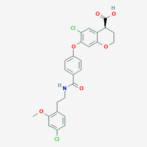 molecular formula C26H23Cl2NO6 B605590 2H-1-苯并吡喃-4-羧酸，6-氯-7-(4-(((2-(4-氯-2-甲氧基苯基)乙基)氨基)羰基)苯氧基)-3,4-二氢-，(4S)- CAS No. 1202891-16-4