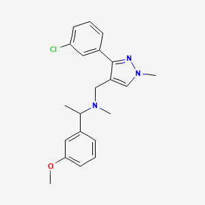molecular formula C21H24ClN3O B6055912 N-{[3-(3-chlorophenyl)-1-methyl-1H-pyrazol-4-yl]methyl}-1-(3-methoxyphenyl)-N-methylethanamine 