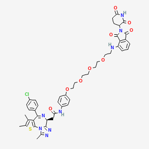 molecular formula C46H47ClN8O9S B605597 2-((S)-4-(4-氯苯基)-2,3,9-三甲基-6H-噻吩并[3,2-f][1,2,4]三唑并[4,3-a][1,4]二氮杂卓-6-基)-N-(4-(2-(2-(2-(2-((2-(2,6-二氧代哌啶-3-基)-1,3-二氧代异吲哚啉-4-基)氨基)乙氧基)乙氧基)乙氧基)乙氧基)苯基)乙酰胺 CAS No. 1818885-28-7