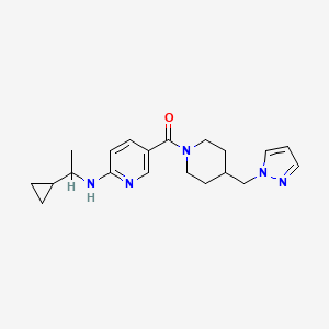 molecular formula C20H27N5O B6056083 N-(1-cyclopropylethyl)-5-{[4-(1H-pyrazol-1-ylmethyl)-1-piperidinyl]carbonyl}-2-pyridinamine 