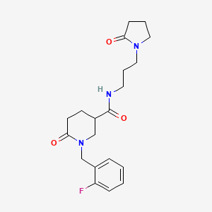 molecular formula C20H26FN3O3 B6056189 1-(2-fluorobenzyl)-6-oxo-N-[3-(2-oxo-1-pyrrolidinyl)propyl]-3-piperidinecarboxamide 
