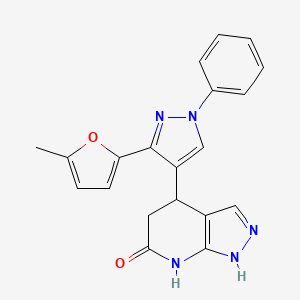 molecular formula C20H17N5O2 B6056213 4-[3-(5-methyl-2-furyl)-1-phenyl-1H-pyrazol-4-yl]-2,4,5,7-tetrahydro-6H-pyrazolo[3,4-b]pyridin-6-one 