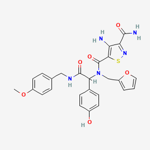 molecular formula C26H25N5O6S B605630 N-Furfuryl-N-[alpha-(4-methoxybenzylcarbamoyl)-4-hydroxybenzyl]-4-amino-3-carbamoylisothiazole-5-carboxamide 