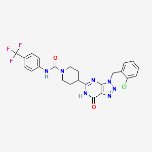 molecular formula C24H21ClF3N7O2 B605631 N-[4-(Trifluoromethyl)phenyl]-4-[3-(2-chlorobenzyl)-7-hydroxy-3H-1,2,3-triazolo[4,5-d]pyrimidine-5-yl]piperidine-1-carboxamide CAS No. 837404-68-9