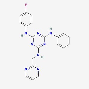 molecular formula C20H18ClFN8 B605632 N2-(4-fluorophenyl)-N4-phenyl-N6-(pyrimidin-2-ylmethyl)-1,3,5-triazine-2,4,6-triamine CAS No. 792184-90-8