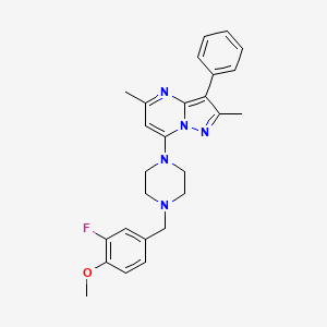 molecular formula C26H28FN5O B6056367 7-[4-(3-fluoro-4-methoxybenzyl)-1-piperazinyl]-2,5-dimethyl-3-phenylpyrazolo[1,5-a]pyrimidine 