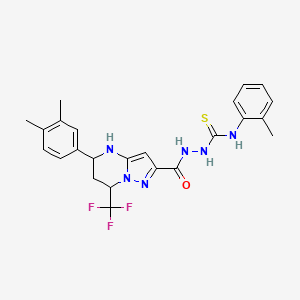 molecular formula C24H25F3N6OS B6056371 2-{[5-(3,4-dimethylphenyl)-7-(trifluoromethyl)-4,5,6,7-tetrahydropyrazolo[1,5-a]pyrimidin-2-yl]carbonyl}-N-(2-methylphenyl)hydrazinecarbothioamide 