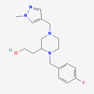 molecular formula C18H25FN4O B6056379 2-{1-(4-fluorobenzyl)-4-[(1-methyl-1H-pyrazol-4-yl)methyl]-2-piperazinyl}ethanol 