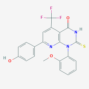 molecular formula C21H14F3N3O3S B6056410 7-(4-hydroxyphenyl)-2-mercapto-1-(2-methoxyphenyl)-5-(trifluoromethyl)pyrido[2,3-d]pyrimidin-4(1H)-one 
