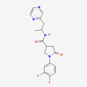 molecular formula C18H18F2N4O2 B6056434 1-(3,4-difluorophenyl)-N-[1-methyl-2-(2-pyrazinyl)ethyl]-5-oxo-3-pyrrolidinecarboxamide 