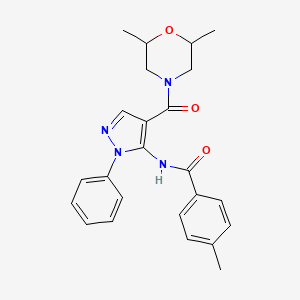 molecular formula C24H26N4O3 B6056463 N-{4-[(2,6-dimethyl-4-morpholinyl)carbonyl]-1-phenyl-1H-pyrazol-5-yl}-4-methylbenzamide 