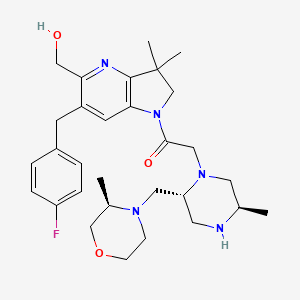 molecular formula C30H42FN5O3 B605649 1-(6-(4-fluorobenzyl)-5-(hydroxymethyl)-3,3-dimethyl-2,3-dihydro-1H-pyrrolo[3,2-b]pyridin-1-yl)-2-((2R,5R)-5-methyl-2-(((R)-3-methylmorpholino)methyl)piperazin-1-yl)ethan-1-one CAS No. 1799328-86-1