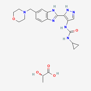 molecular formula C22H29N7O5 B605659 Propanoic acid, 2-hydroxy-, (2S)-, compd. with N-cyclopropyl-N'-(3-(6-(4-morpholinylmethyl)-1H-benzimidazol-2-yl)-1H-pyrazol-4-yl)urea (1:1) CAS No. 896466-76-5
