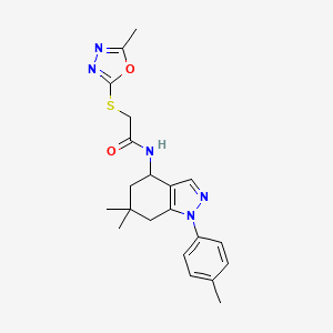 molecular formula C21H25N5O2S B6056608 N-[6,6-dimethyl-1-(4-methylphenyl)-4,5,6,7-tetrahydro-1H-indazol-4-yl]-2-[(5-methyl-1,3,4-oxadiazol-2-yl)thio]acetamide 