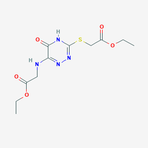molecular formula C11H16N4O5S B6056620 ethyl N-{3-[(2-ethoxy-2-oxoethyl)thio]-5-oxo-2,5-dihydro-1,2,4-triazin-6-yl}glycinate 