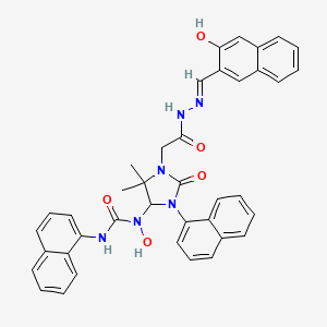 molecular formula C39H34N6O5 B6056634 N-hydroxy-N-[1-(2-{2-[(3-hydroxy-2-naphthyl)methylene]hydrazino}-2-oxoethyl)-5,5-dimethyl-3-(1-naphthyl)-2-oxo-4-imidazolidinyl]-N'-1-naphthylurea 