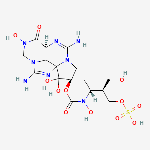 molecular formula C16H24N8O12S B605666 [(2S)-2-[(4R,6R,8'S,15'S)-3',10'-diamino-3,6',14',14'-tetrahydroxy-2,7'-dioxospiro[1,3-oxazinane-6,13'-2,4,6,9,11-pentazatetracyclo[6.6.1.01,11.04,15]pentadeca-2,9-diene]-4-yl]-3-hydroxypropyl] hydrogen sulfate CAS No. 9061-57-8