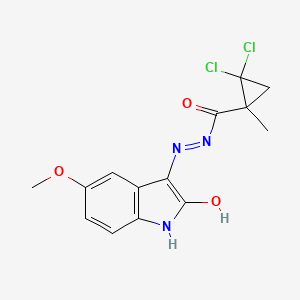 molecular formula C14H13Cl2N3O3 B6056697 2,2-dichloro-N'-(5-methoxy-2-oxo-1,2-dihydro-3H-indol-3-ylidene)-1-methylcyclopropanecarbohydrazide 