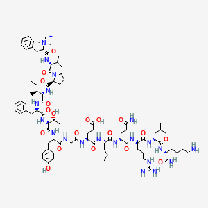 molecular formula C86H134N20O19 B605670 [(2S)-1-[[(2S)-1-[(2S)-2-[[(2S,3S)-1-[[(2S)-1-[[(2S,3R)-1-[[(2S)-1-[[2-[[(2S)-1-[[(2S)-1-[[(2S)-5-amino-1-[[(2R)-5-carbamimidamido-1-[[(2S)-1-[[(2S)-1,6-diamino-1-oxohexan-2-yl]amino]-4-methyl-1-oxopentan-2-yl]amino]-1-oxopentan-2-yl]amino]-1,5-dioxopentan-2-yl]amino]-4-methyl-1-oxopentan-2-yl]amino]-4-carboxy-1-oxobutan-2-yl]amino]-2-oxoethyl]amino]-3-(4-hydroxyphenyl)-1-oxopropan-2-yl]amino]-3-hydroxy-1-oxobutan-2-yl]amino]-1-oxo-3-phenylpropan-2-yl]amino]-3-methyl-1-oxopentan-2-yl]carbamoyl]pyrrolidin-1-yl]-3-methyl-1-oxobutan-2-yl]amino]-1-oxo-3-phenylpropan-2-yl]-trimethylazanium CAS No. 533927-56-9
