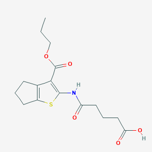 molecular formula C16H21NO5S B6056730 5-oxo-5-{[3-(propoxycarbonyl)-5,6-dihydro-4H-cyclopenta[b]thien-2-yl]amino}pentanoic acid 