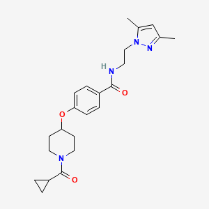 molecular formula C23H30N4O3 B6056841 4-{[1-(cyclopropylcarbonyl)-4-piperidinyl]oxy}-N-[2-(3,5-dimethyl-1H-pyrazol-1-yl)ethyl]benzamide 