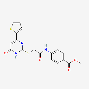 molecular formula C18H15N3O4S2 B6057001 methyl 4-[({[4-hydroxy-6-(2-thienyl)-2-pyrimidinyl]thio}acetyl)amino]benzoate 