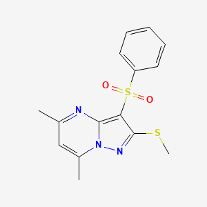 molecular formula C15H15N3O2S2 B605703 3-(Benzenesulfonyl)-5,7-dimethyl-2-methylsulfanylpyrazolo[1,5-a]pyrimidine CAS No. 1173103-84-8
