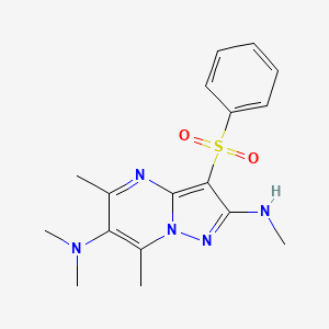 molecular formula C17H21N5O2S B605705 N2,N6,N6,5,7-pentamethyl-3-(phenylsulfonyl)pyrazolo[1,5-a]pyrimidine-2,6-diamine CAS No. 1220646-23-0
