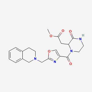 molecular formula C21H24N4O5 B6057101 methyl (1-{[2-(3,4-dihydro-2(1H)-isoquinolinylmethyl)-1,3-oxazol-4-yl]carbonyl}-3-oxo-2-piperazinyl)acetate 