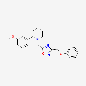 molecular formula C22H25N3O3 B6057113 2-(3-methoxyphenyl)-1-{[3-(phenoxymethyl)-1,2,4-oxadiazol-5-yl]methyl}piperidine 