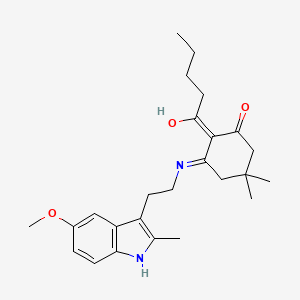 molecular formula C25H34N2O3 B6057164 3-{[2-(5-methoxy-2-methyl-1H-indol-3-yl)ethyl]amino}-5,5-dimethyl-2-pentanoylcyclohex-2-en-1-one 