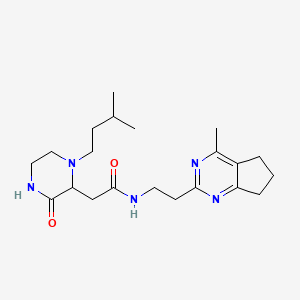 molecular formula C21H33N5O2 B6057239 2-[1-(3-methylbutyl)-3-oxo-2-piperazinyl]-N-[2-(4-methyl-6,7-dihydro-5H-cyclopenta[d]pyrimidin-2-yl)ethyl]acetamide 