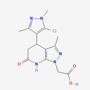 molecular formula C14H16ClN5O3 B6057262 [4-(5-chloro-1,3-dimethyl-1H-pyrazol-4-yl)-3-methyl-6-oxo-4,5,6,7-tetrahydro-1H-pyrazolo[3,4-b]pyridin-1-yl]acetic acid 