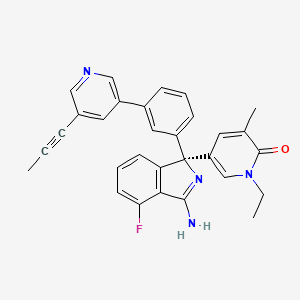 molecular formula C30H25FN4O B605730 2(1H)-Pyridinone, 5-[(1R)-3-amino-4-fluoro-1-[3-[5-(1-propyn-1-yl)-3-pyridinyl]phenyl]-1H-isoindol-1-yl]-1-ethyl-3-methyl- CAS No. 1383846-83-0