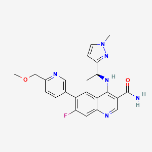 molecular formula C23H23FN6O2 B605733 7-Fluoro-6-[6-(methoxymethyl)-3-pyridinyl]-4-[[(1S)-1-(1-methyl-1H-pyrazol-3-yl)ethyl]amino]-3-quinolinecarboxamide CAS No. 1941214-06-7