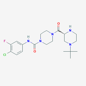 molecular formula C20H29ClFN5O2 B605750 4-((2R)-4-叔丁基哌嗪-2-羰基)-N-(4-氯-3-氟苯基)哌嗪-1-甲酰胺 CAS No. 1229603-37-5