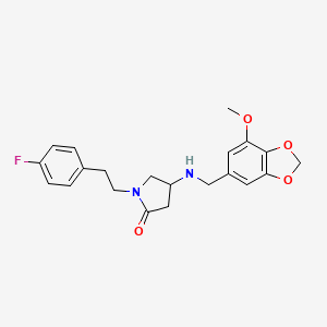 molecular formula C21H23FN2O4 B6057513 1-[2-(4-fluorophenyl)ethyl]-4-{[(7-methoxy-1,3-benzodioxol-5-yl)methyl]amino}-2-pyrrolidinone 