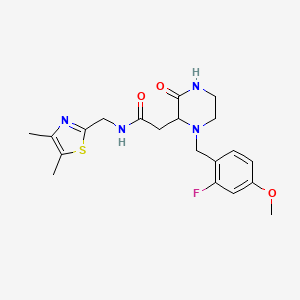 molecular formula C20H25FN4O3S B6057595 N-[(4,5-dimethyl-1,3-thiazol-2-yl)methyl]-2-[1-(2-fluoro-4-methoxybenzyl)-3-oxo-2-piperazinyl]acetamide 