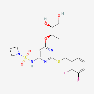 molecular formula C18H22F2N4O5S2 B605765 N-(2-((2,3-二氟苄基)硫代)-6-(((2R,3S)-3,4-二羟基丁-2-基)氧基)嘧啶-4-基)氮杂环丁-1-磺酰胺 CAS No. 878385-84-3