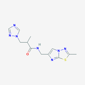 molecular formula C12H15N7OS B6057659 2-methyl-N-[(2-methylimidazo[2,1-b][1,3,4]thiadiazol-6-yl)methyl]-3-(1H-1,2,4-triazol-1-yl)propanamide 