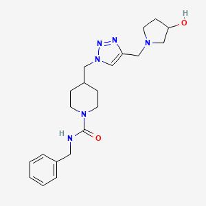 molecular formula C21H30N6O2 B6057674 N-benzyl-4-({4-[(3-hydroxy-1-pyrrolidinyl)methyl]-1H-1,2,3-triazol-1-yl}methyl)-1-piperidinecarboxamide trifluoroacetate (salt) 