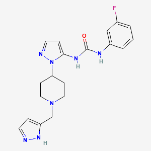 molecular formula C19H22FN7O B6057744 N-(3-fluorophenyl)-N'-{1-[1-(1H-pyrazol-3-ylmethyl)-4-piperidinyl]-1H-pyrazol-5-yl}urea 