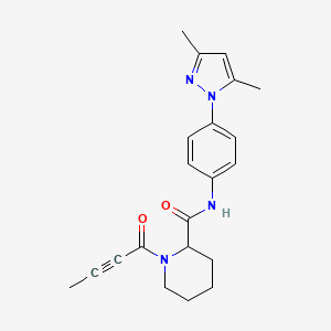 molecular formula C21H24N4O2 B6057773 1-(2-butynoyl)-N-[4-(3,5-dimethyl-1H-pyrazol-1-yl)phenyl]-2-piperidinecarboxamide 