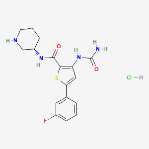 molecular formula C17H20ClFN4O2S B605778 (S)-5-(3-Fluorophenyl)-N-(piperidin-3-yl)-3-ureidothiophene-2-carboxamide hydrochloride CAS No. 1246094-78-9